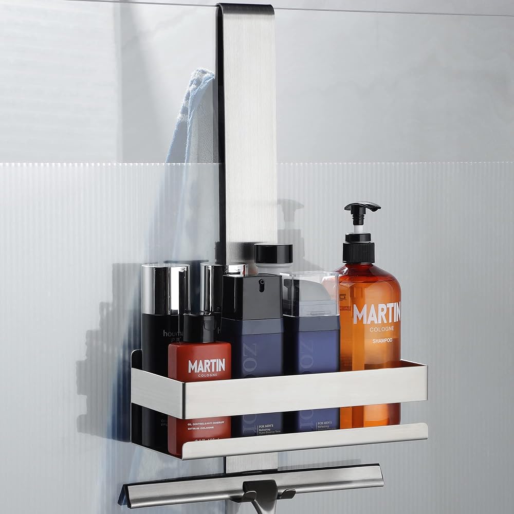 Hanging Shower Caddy for Glass Doors, Stainless Steel