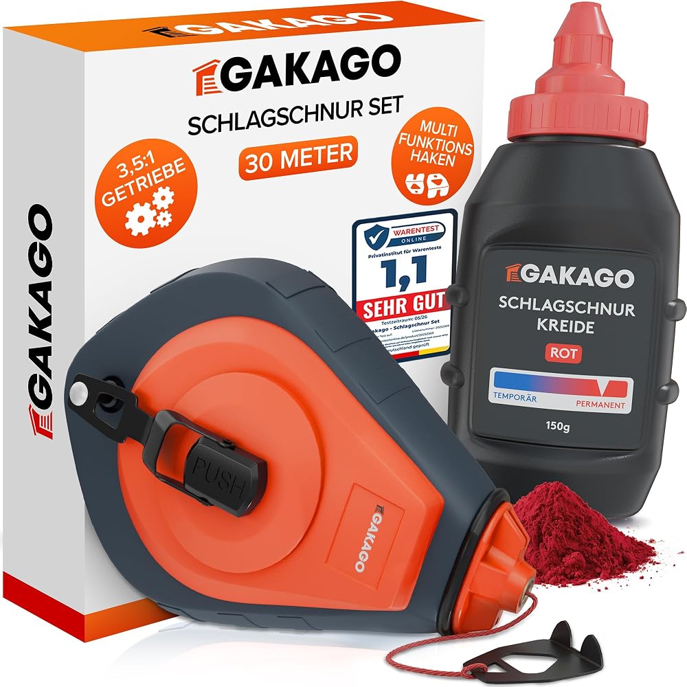 Gakago Chalk Line Set, 30 m with Red Chalk