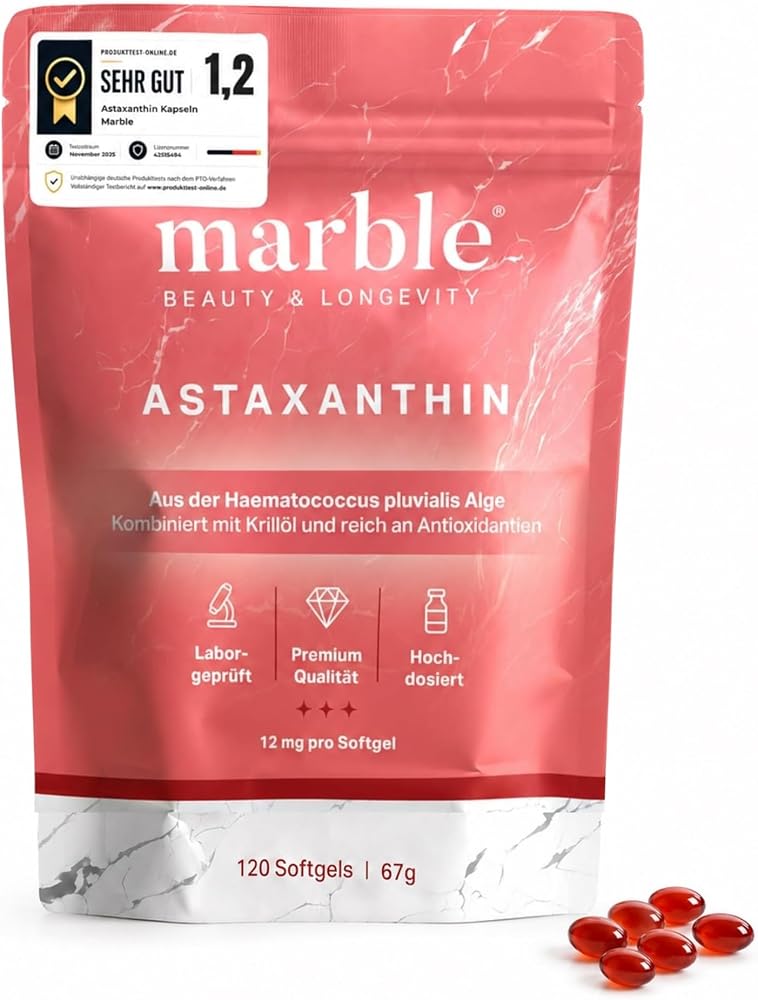 marble Astaxanthin 12mg + Krill Oil, 120 Softgels