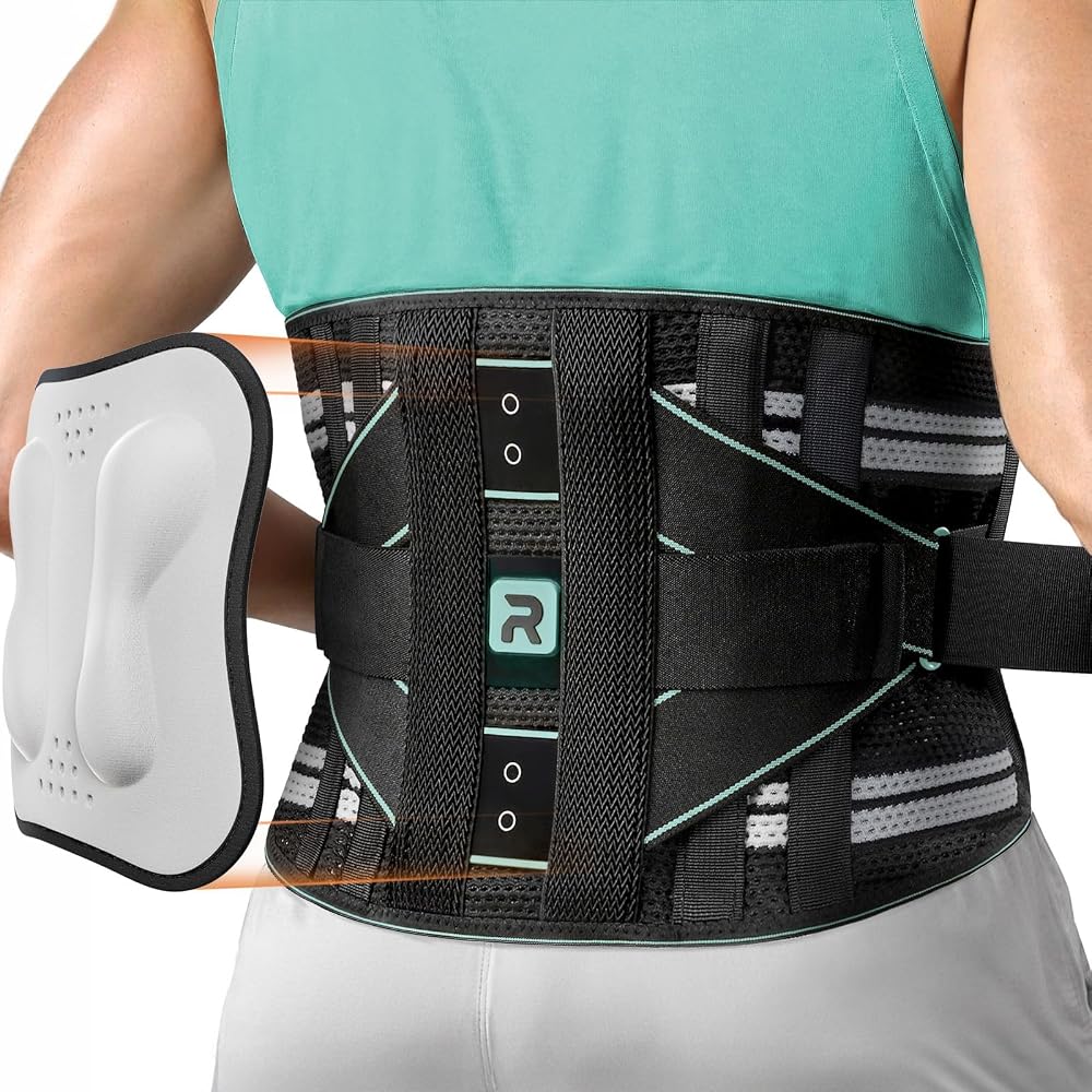 Rakiie Back Support Belt with 8-fold Support, Blue, M